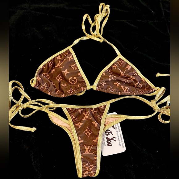 NWT LV Print Gold Trim Bikini Suits You Sexy Swimwear - Picture 3 of 4